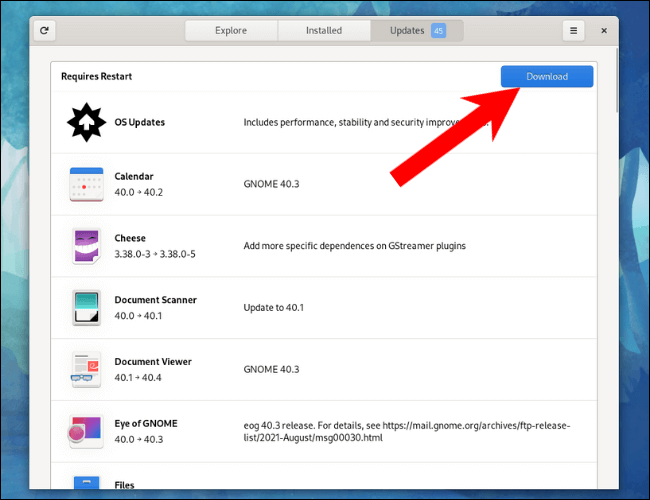 fedora-download-updates كيفية تحديث Fedora Linux