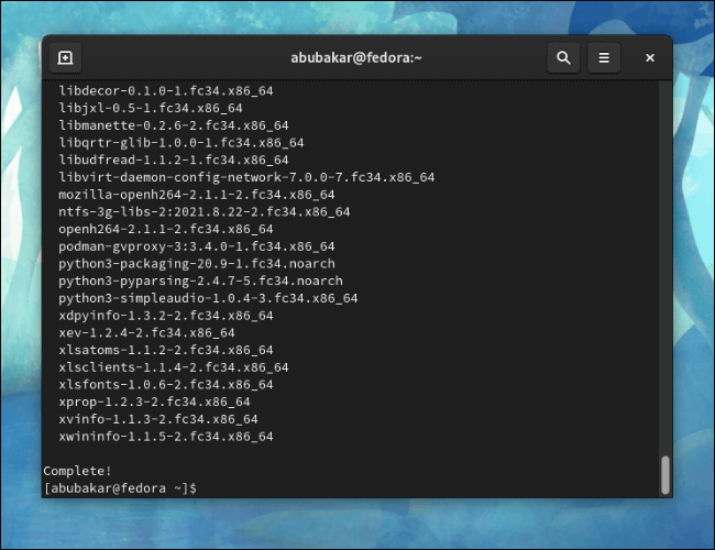 fedora-update-complete-terminal كيفية تحديث Fedora Linux