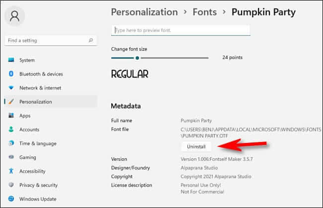 fonts_click_uninstall-650x419 كيفية تثبيت (وإلغاء تثبيت) الخطوط على Windows 11