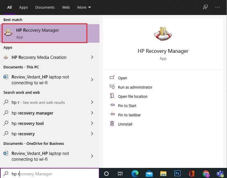 go-to-start-menu-and-search-for-hp-recovery-manage-785x617 إصلاح الكمبيوتر المحمول من HP غير متصل بشبكة Wi-Fi
