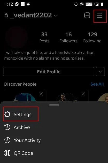go-to-the-settings-menu إصلاح محاولة تسجيل الدخول المشبوهة في Instagram