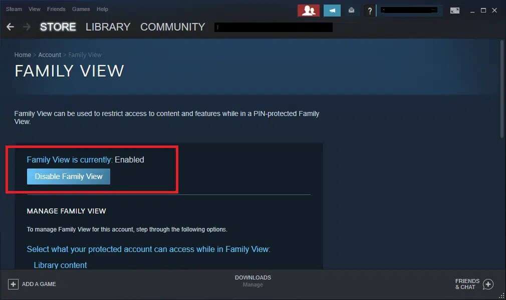 here-click-on-disable-family-view-option-1010x600 إصلاح فشل تحميل صورة Steam