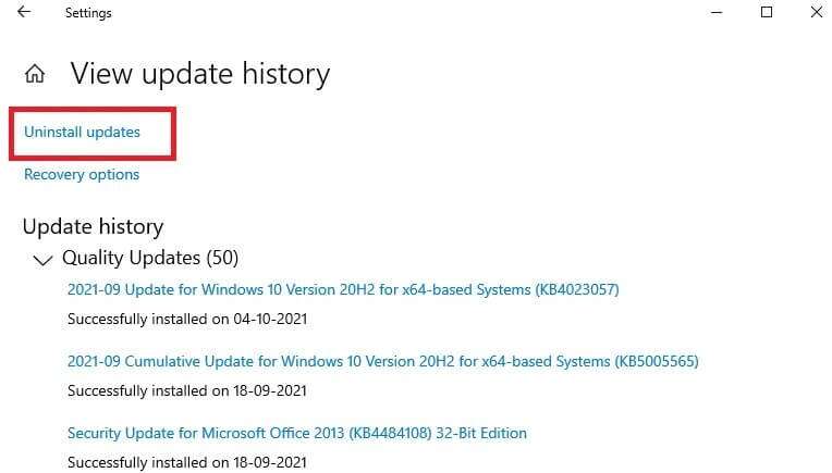 here-click-on-uninstall-updates-in-the-next-windo-764x435 قائمة بحث ابدأ على Windows 10 لا تعمل إليك كيفية إصلاحها