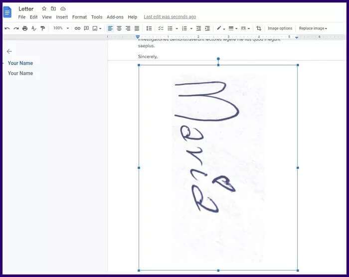 how-to-create-and-insert-signatures-in-Google-Docs-step-12_935adec67b324b146ff212ec4c69054f-700x556 كيفية إنشاء وإدراج توقيع في Google Docs