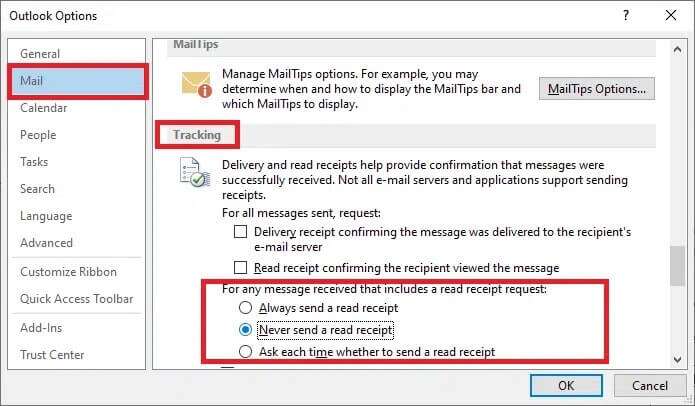 كيفية إيقاف تشغيل إيصال قراءة البريد الإلكتروني في Outlook - %categories