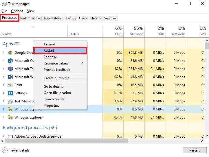 in-the-task-manager-window-click-on-the-processes-722x543 قائمة بحث ابدأ على Windows 10 لا تعمل إليك كيفية إصلاحها