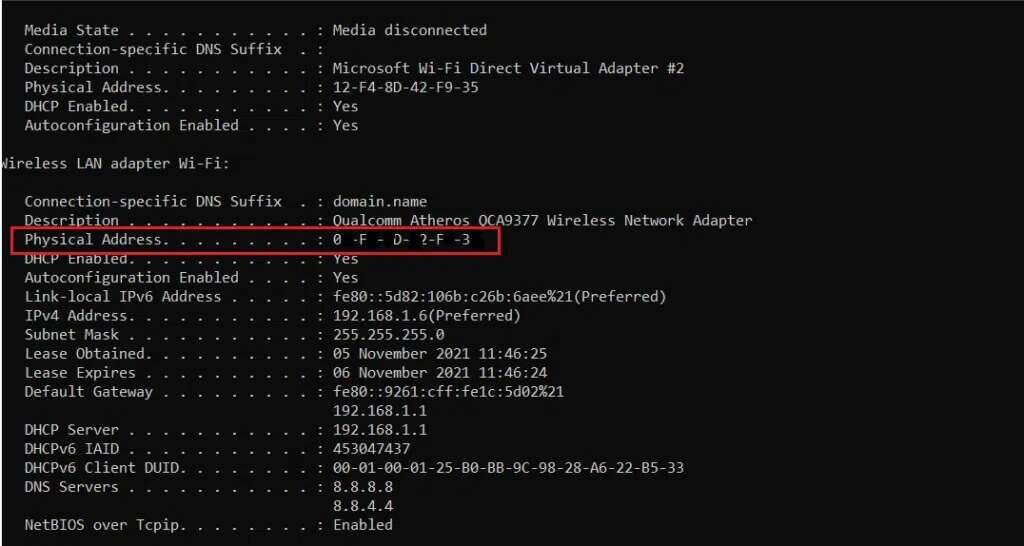 ipconfig-command-result-physical-address-or-MAC-address-information-in-command-prompt-1-1024x546-1-1024x546 كيفية زيادة سرعة الإنترنت في Windows 11