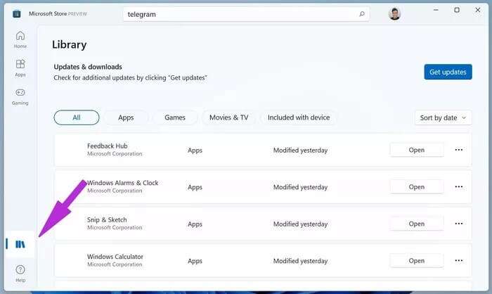 microsoft-store-library-menu_935adec67b324b146ff212ec4c69054f-700x418 أفضل 8 طرق لإصلاح تعطل Telegram على Windows 10 و Windows 11