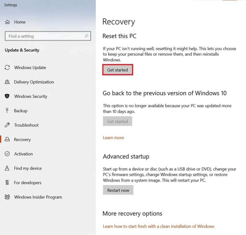 now-click-on-get-started-1024x977-1-1024x977 إصلاح شاشة الموت الصفراء على Windows 10
