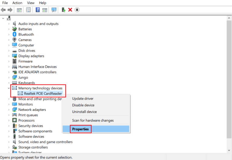 open-realtek-PCIE-cardreader-driver-properties-768x530-2 إصلاح عدم عمل قارئ بطاقة Realtek على  Windows 10
