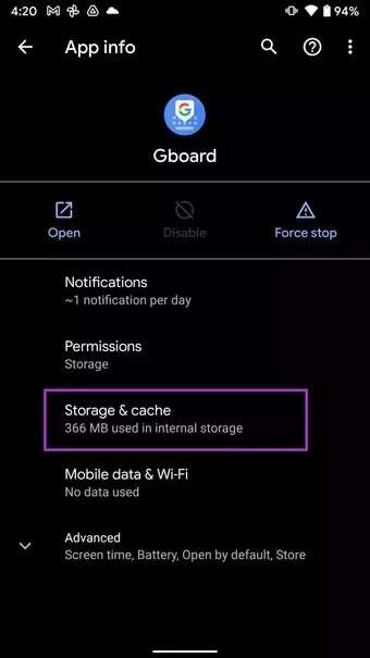 open-storage-and-cache-menu_7c4a12eb7455b3a1ce1ef1cadcf29289-340x605 أفضل 7 طرق لإصلاح توقف لوحة مفاتيح Android (AOSP)