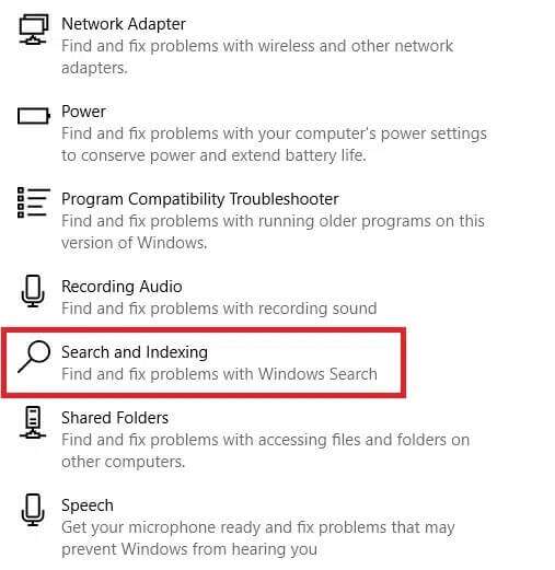 search-and-indexing-507x521 قائمة بحث ابدأ على Windows 10 لا تعمل إليك كيفية إصلاحها