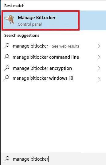 search-for-manage-bitlocker-in-the-windows-search-345x534 كيفية تعطيل BitLocker في Windows 10