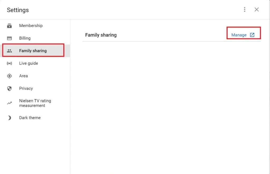 select-family-sharing-and-click-on-Manage-in-youtube-tv-1024x663-1-1024x663 إصلاح عدم عمل ميزة المشاركة العائلية على YouTube TV