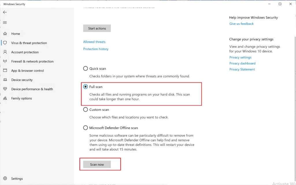 select-full-scan-and-click-on-scan-now-1024x640-1-1024x640 إصلاح شاشة الموت الصفراء على Windows 10