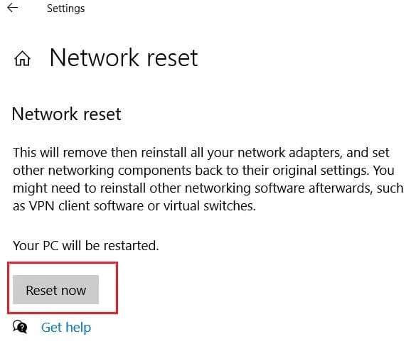 select-reset-now-585x491 إصلاح الكمبيوتر المحمول من HP غير متصل بشبكة Wi-Fi