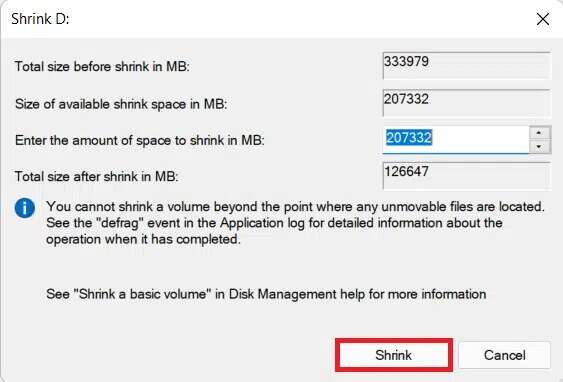 shrink-dialog-box-563x382 كيفية تقسيم محرك القرص الصلب في Windows 11