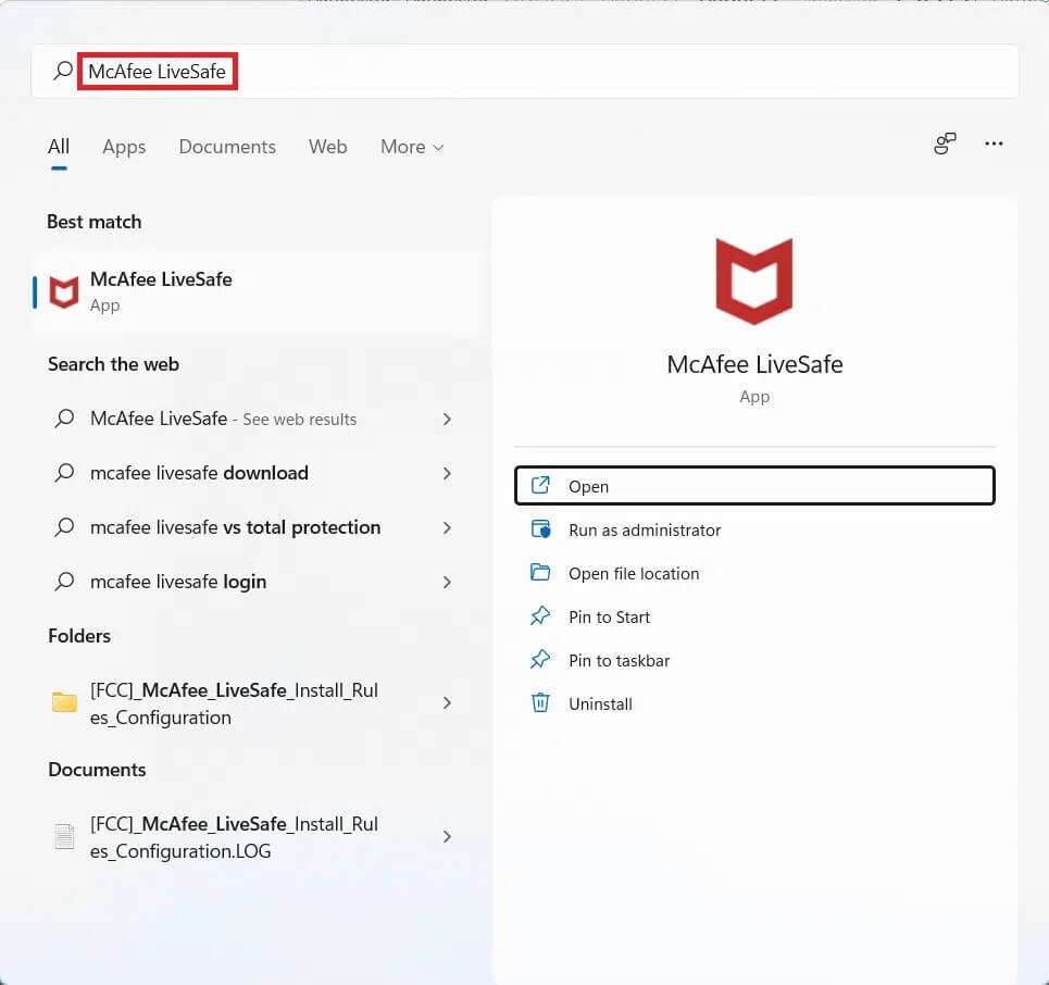 start-menu-search-results-for-mcafee-965x906 كيفية زيادة سرعة الإنترنت في Windows 11