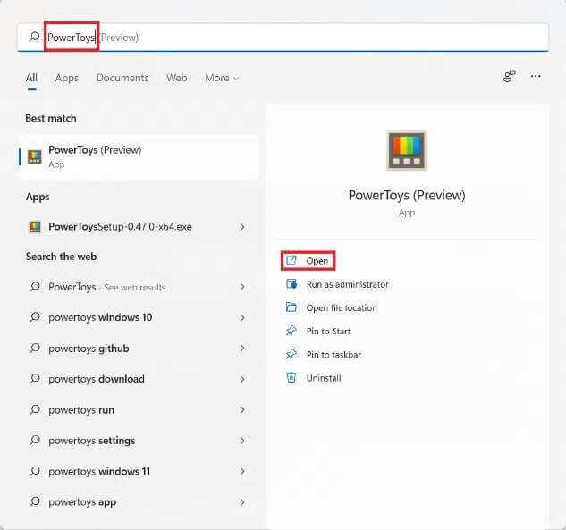 start-menu-search-results-for-powertoys-633x593 كيفية تحديث تطبيق Microsoft PowerToys على Windows 11