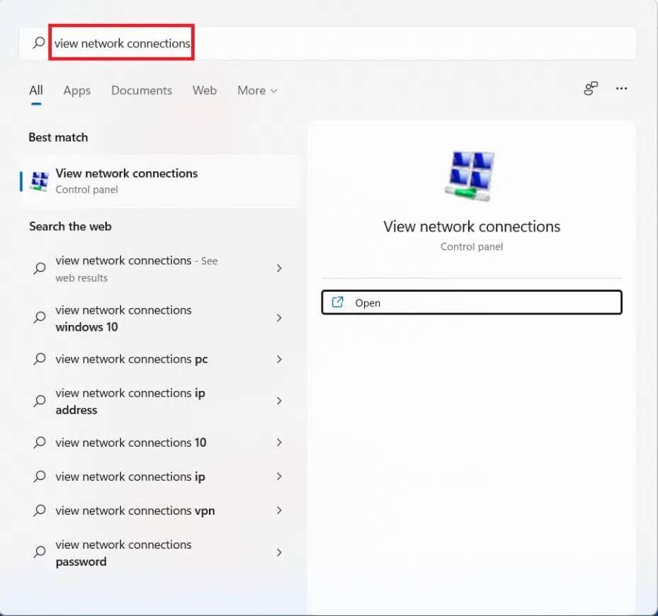 start-search-results-for-network-connections--929x870 كيفية تغيير خادم DNS على Windows 11