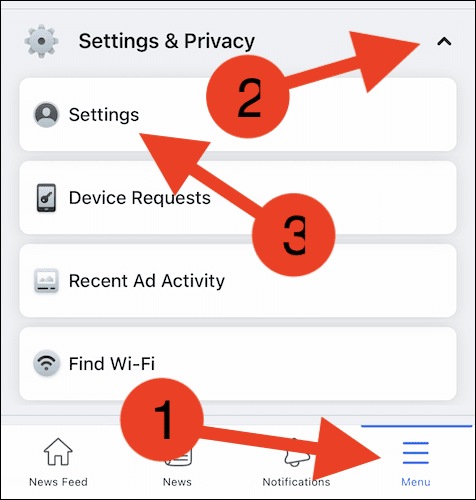 tap-on-the-menu-button-expand-settings-privacy-and-select-settings كيفية تغيير كلمة مرور Facebook الخاصة بك