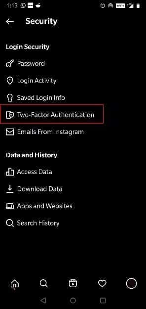 tap-on-two-factor-authentication- إصلاح محاولة تسجيل الدخول المشبوهة في Instagram