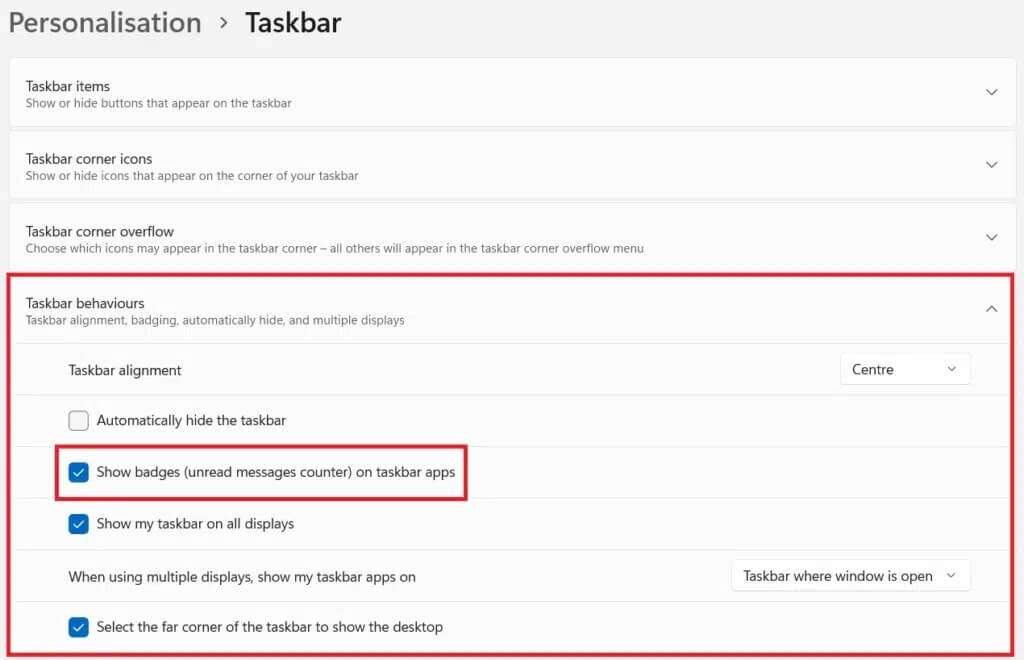 taskbar-settings-1-1024x660-1-1024x660 كيفية تعطيل شارات الإشعارات في Windows 11