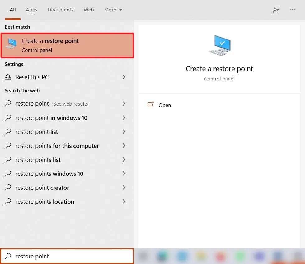 type-restore-point-in-windows-search-panel-and-cli-1-980x850 إصلاح شاشة الموت الصفراء على Windows 10