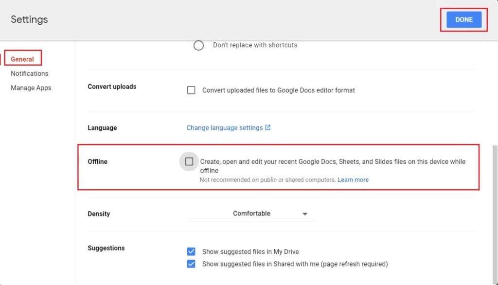 uncheck-offline-option-in-general-settings-of-Google-Drive-1024x586-1-1024x586 كيفية إزالة الملفات المكررة في Google Drive