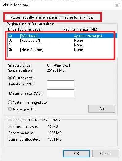 uncheck-the-box-automatically-manage-paging-file-s-396x522 قائمة بحث ابدأ على Windows 10 لا تعمل إليك كيفية إصلاحها