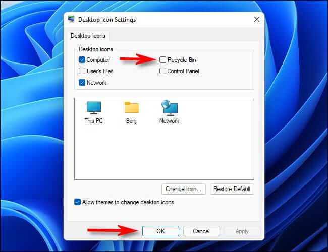 uncheck_recycle_bin-650x500 كيفية إخفاء أو حذف رمز سلة المحذوفات في Windows 11 أو 10 أو 7