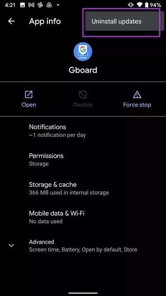 uninstall-gboard-updates_7c4a12eb7455b3a1ce1ef1cadcf29289-340x605 أفضل 7 طرق لإصلاح توقف لوحة مفاتيح Android (AOSP)