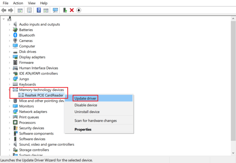 update-realtek-PCIE-card-reader-driver-768x532-1 إصلاح عدم عمل قارئ بطاقة Realtek على  Windows 10