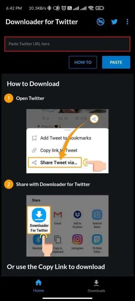 url-box-in-downloader-for-twitter-app-1-461x1024-1-461x1024 كيفية حفظ GIF من Twitter على Android