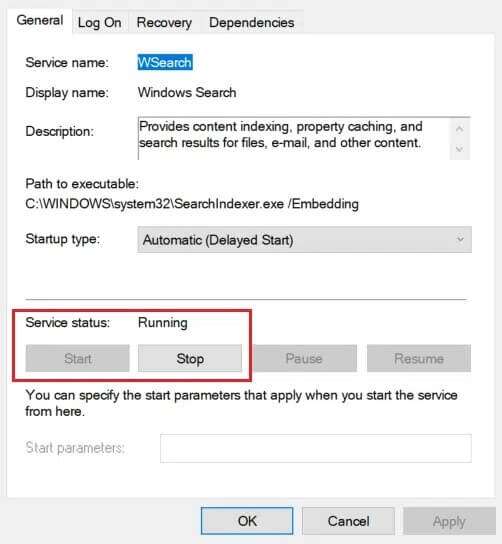 windows-search-services-properties-502x544 قائمة بحث ابدأ على Windows 10 لا تعمل إليك كيفية إصلاحها