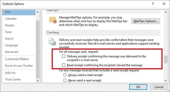 you can see several options on the right side scr 1 688x374 - كيفية إيقاف تشغيل إيصال قراءة البريد الإلكتروني في Outlook