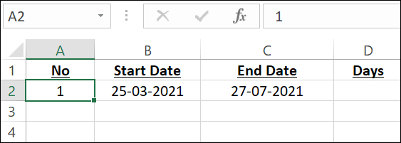 1-find-days-spreadsheet كيفية البحث عن عدد الأيام بين تاريخين في Microsoft Excel