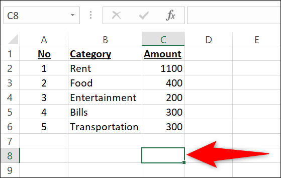 10-click-c8-cell كيفية إضافة أرقام في Microsoft Excel