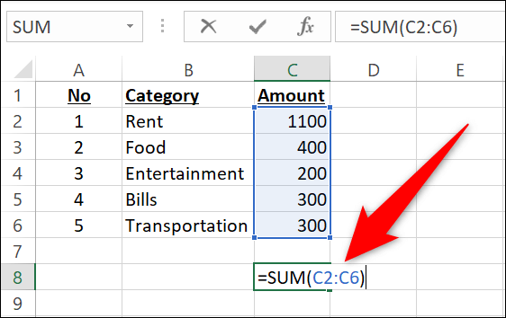 11-enter-sum-function كيفية إضافة أرقام في Microsoft Excel