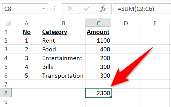 12-sum-function-result كيفية إضافة أرقام في Microsoft Excel