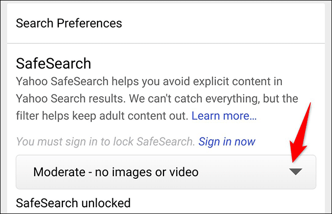 18-yahoo-mobile-safesearch كيفية إيقاف تشغيل البحث الآمن على Google و Bing و Yahoo و DuckDuckGo
