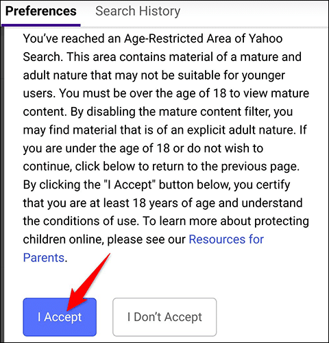 20-yahoo-mobile-prompt كيفية إيقاف تشغيل البحث الآمن على Google و Bing و Yahoo و DuckDuckGo