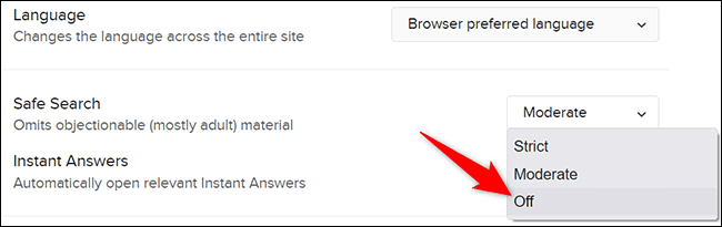 24-duckduckgo-desktop-safesearch-off كيفية إيقاف تشغيل البحث الآمن على Google و Bing و Yahoo و DuckDuckGo