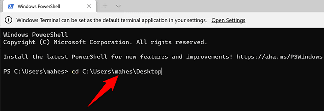 4-cd-directory-windows-terminal كيفية إنشاء مجلد على سطح المكتب في Windows 11