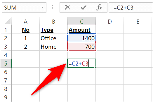 4-enter-cell-reference كيفية إضافة أرقام في Microsoft Excel