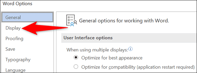 6-word-display-options كيفية تغيير لون الصفحة في Microsoft Word
