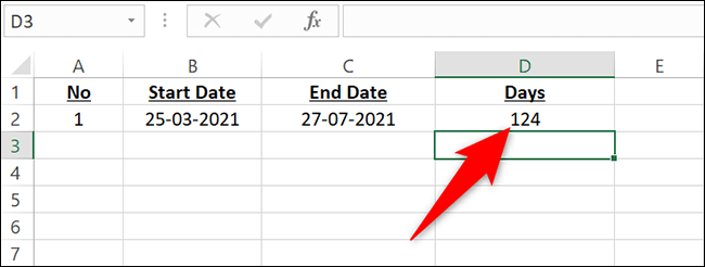 7-days-result كيفية البحث عن عدد الأيام بين تاريخين في Microsoft Excel