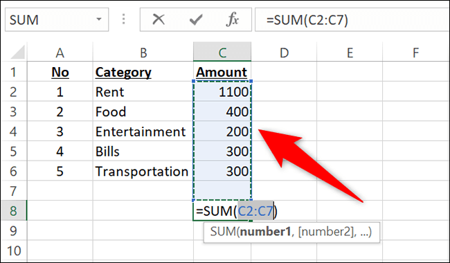 8-automatically-selected-range كيفية إضافة أرقام في Microsoft Excel