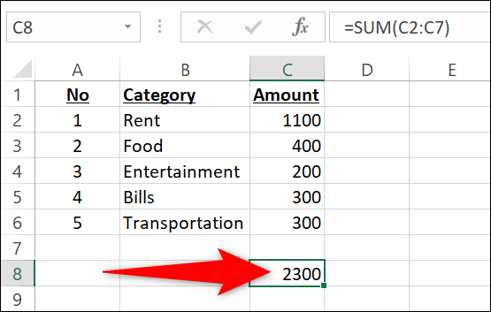 9-autosum-result كيفية إضافة أرقام في Microsoft Excel