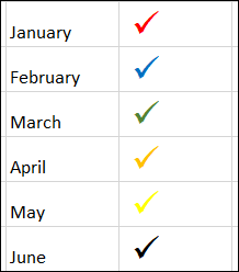 CheckMarkColors-ExcelCheckMark كيفية إدراج علامة اختيار في Microsoft Excel